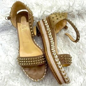 Christian Louboutin Madmonica gold spiked flat form wedge sandals